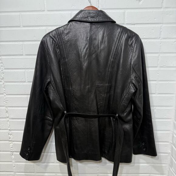 Vintage Jones New York Leather Jacket Black Belted Womens Lrg Classic Retro - Picture 5 of 13